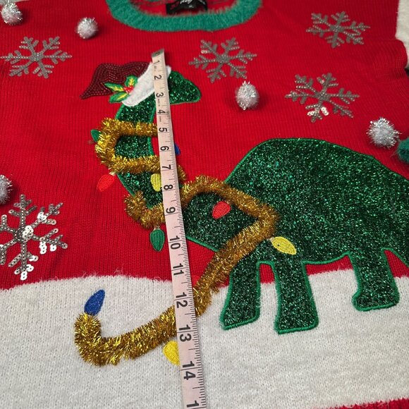 33 Degrees Christmas Holiday Dinosaur Santa Ugly Sweater Women Fuzzy Festive - Picture 12 of 16